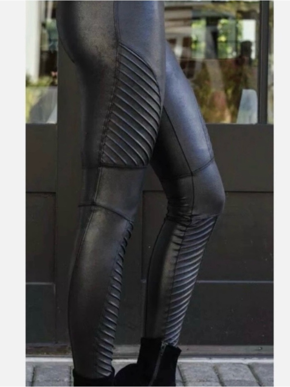 SPANX Faux Leather High-Waist Moto Leggings - Black - Picture 4 of 9